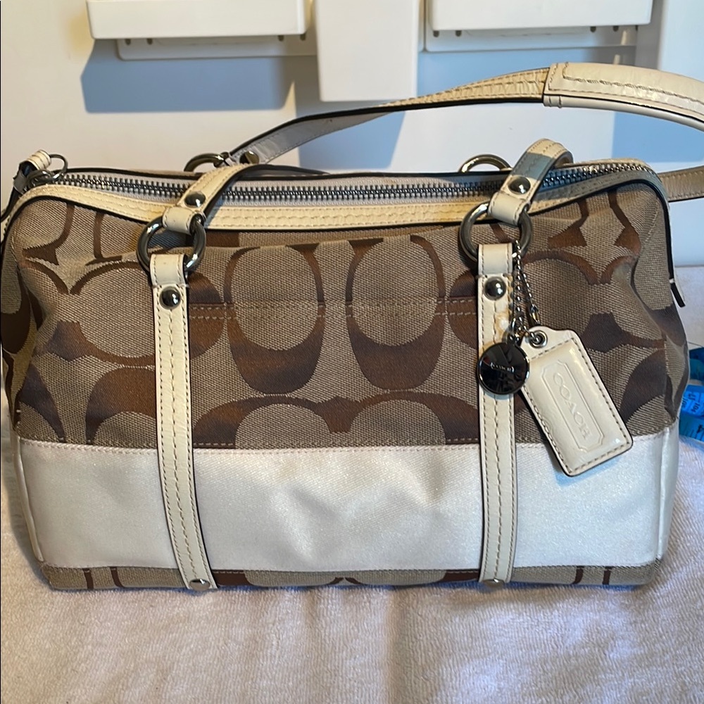 Coach Brown and Cream Satchel with Signature Pattern